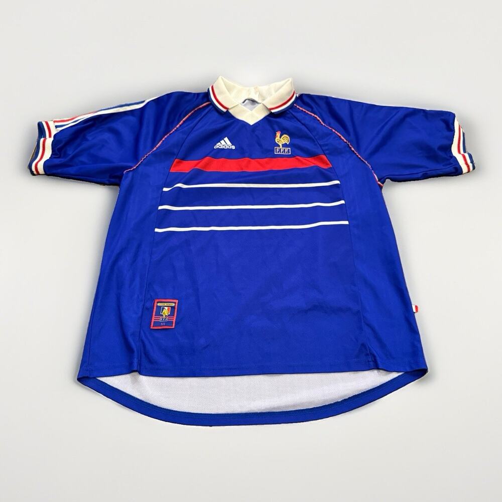 Vintage 90s Adidas Mens Blue France 1998 World Cup Home Football Shirt Jersey XL